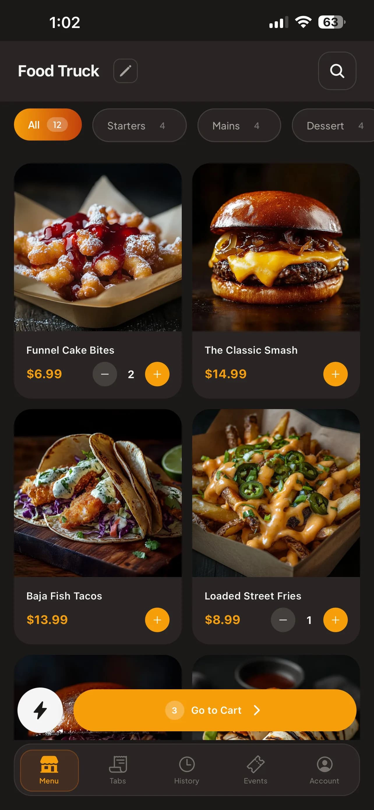 Rowie POS menu